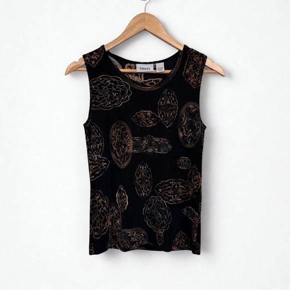 Chico's Tops - Chico’s Travelers Black Gold Baroque Print Sleeveless Tank Top Size 0 Petite